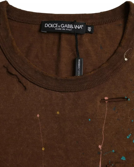 Dolce & Gabbana Brown Color Splash Cotton Crew Neck T-shirt