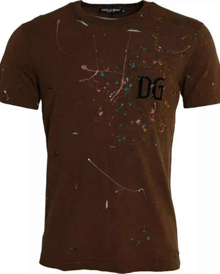 Dolce & Gabbana Brown Color Splash Cotton Crew Neck T-shirt