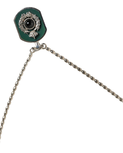 Dolce & Gabbana Sterling Silver 925 Chain Bar Gem Pendant Logo Necklace