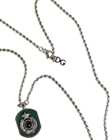 Dolce & Gabbana Sterling Silver 925 Chain Bar Gem Pendant Logo Necklace