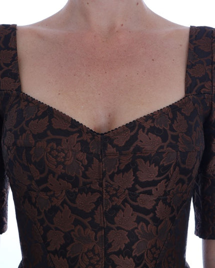 Dolce & Gabbana Black Brown Floral Brocade A-Line Dress