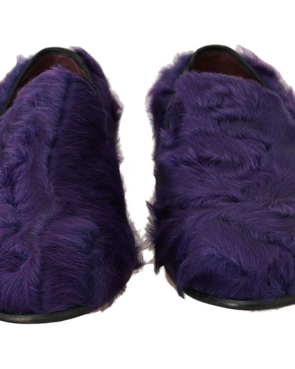 Dolce & Gabbana Purple Sheep Fur Leather Loafers