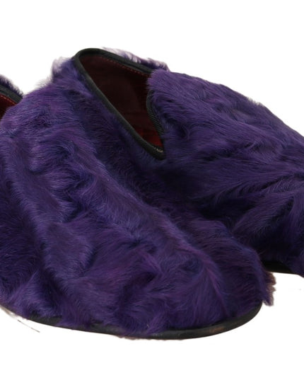 Dolce & Gabbana Purple Sheep Fur Leather Loafers