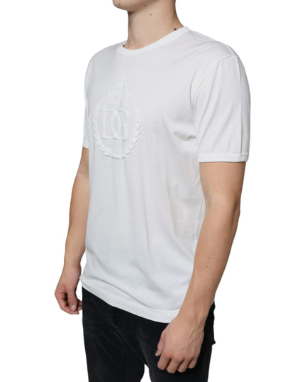 Dolce & Gabbana White Logo Embossed Cotton Crewneck T-shirt