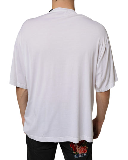 Dolce & Gabbana White Cotton Necklace Embellished T-shirt