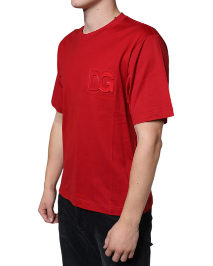 Dolce & Gabbana Red Cotton DG Logo Print Crew Neck T-shirt