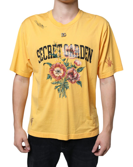 Dolce & Gabbana Yellow Secret Graden Floral Cotton Crew Neck T-shirt