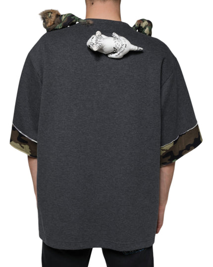 Dolce & Gabbana Gray Camouflage Animal Stuff Cotton T-shirt