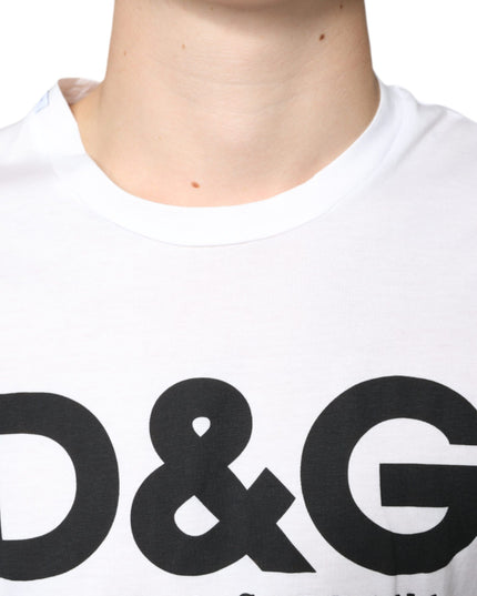 Dolce & Gabbana White Cotton DG Logo Print Casual T-shirt
