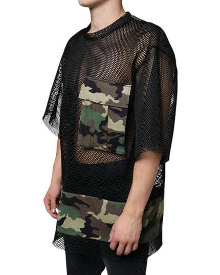 Dolce & Gabbana Black Mesh Camouflage Short Sleeves T-shirt