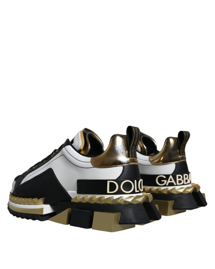 Dolce & Gabbana White Gold Black Leather SUPER KING Sneakers Shoes