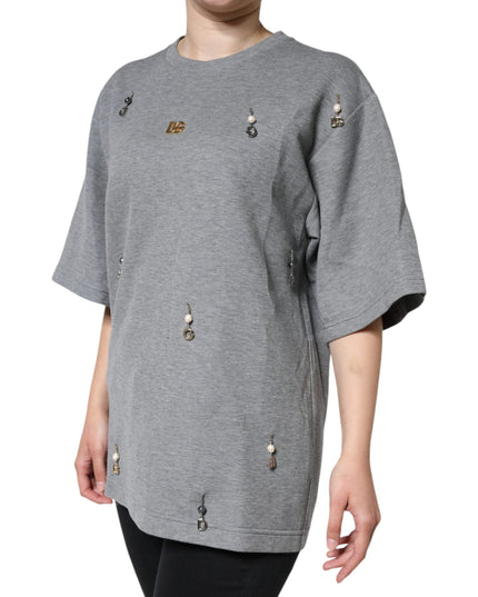 Dolce & Gabbana Gray Cotton Blend Embellished Tee T-shirt