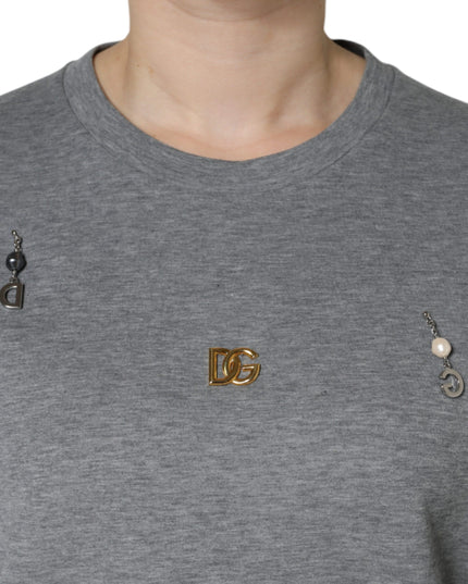 Dolce & Gabbana Gray Cotton Blend Embellished Tee T-shirt