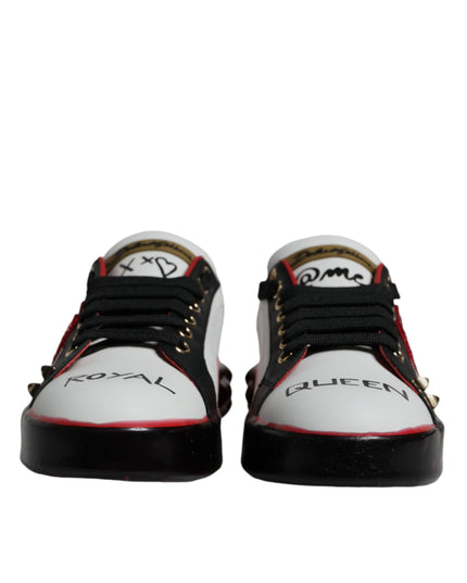 Dolce & Gabbana White Red Crystals Leather Portofino Sneakers Shoes