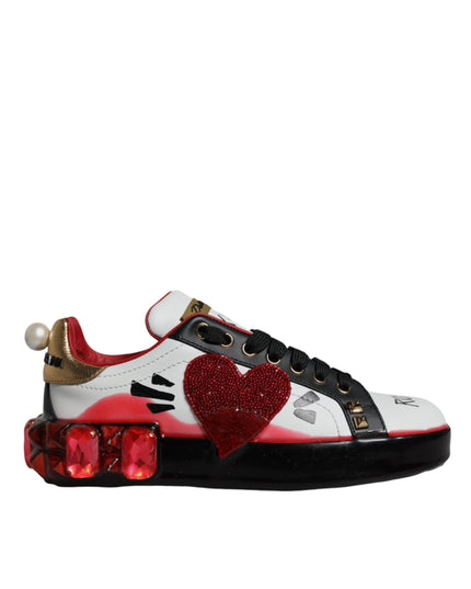 Dolce & Gabbana White Red Crystals Leather Portofino Sneakers Shoes