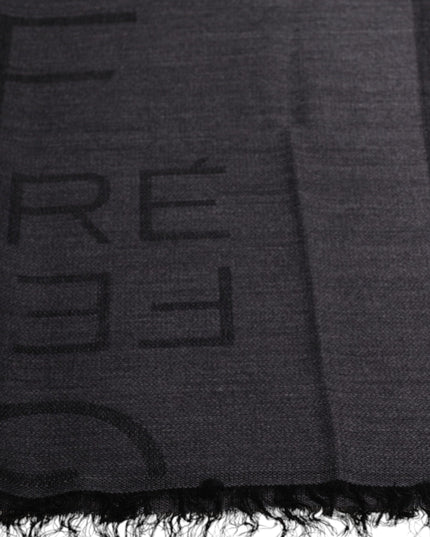 GF Ferre Dark Gray Wool Viscose Foulard Patterned Scarf
