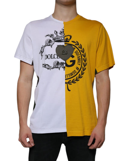 Dolce & Gabbana White Yellow Logo Print Short Sleeve T-shirt