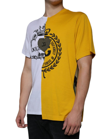 Dolce & Gabbana White Yellow Logo Print Short Sleeve T-shirt