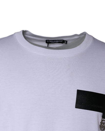 Dolce & Gabbana White Logo Patch Cotton Crew Neck T-shirt