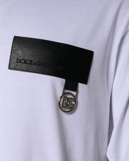 Dolce & Gabbana White Logo Patch Cotton Crew Neck T-shirt
