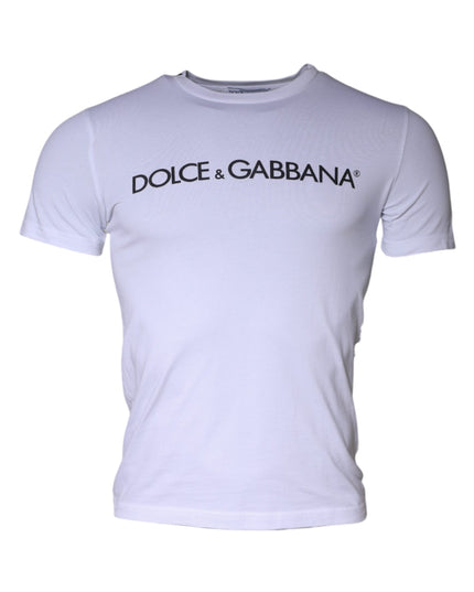 Dolce & Gabbana White Logo Print Cotton Crew Neck T-shirt