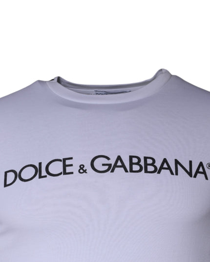 Dolce & Gabbana White Logo Print Cotton Crew Neck T-shirt