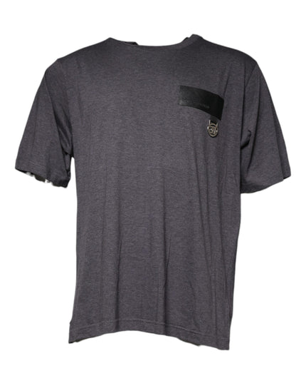Dolce & Gabbana Gray Logo Patch Cotton Crew Neck T-shirt