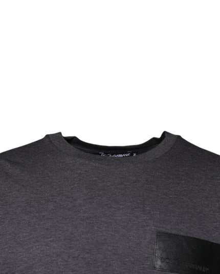 Dolce & Gabbana Gray Logo Patch Cotton Crew Neck T-shirt