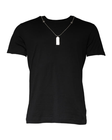 Dolce & Gabbana Black Cotton Necklace Embellished T-shirt