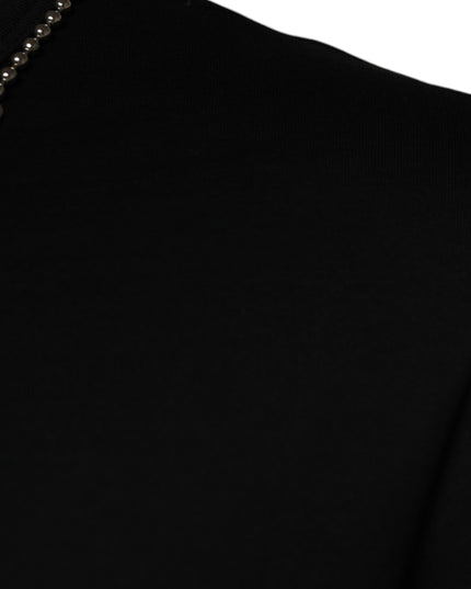 Dolce & Gabbana Black Cotton Necklace Embellished T-shirt