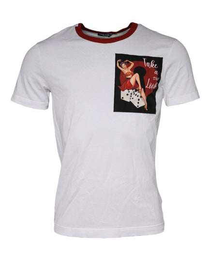 Dolce & Gabbana White Graphic Print Cotton Crew Neck T-shirt