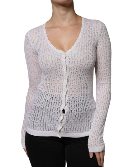 Dolce & Gabbana White Silk Button Down Cardigan Sweater