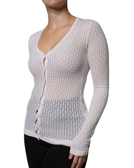 Dolce & Gabbana White Silk Button Down Cardigan Sweater