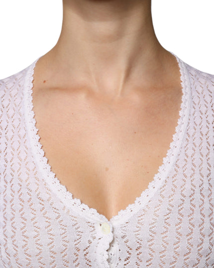 Dolce & Gabbana White Silk Button Down Cardigan Sweater
