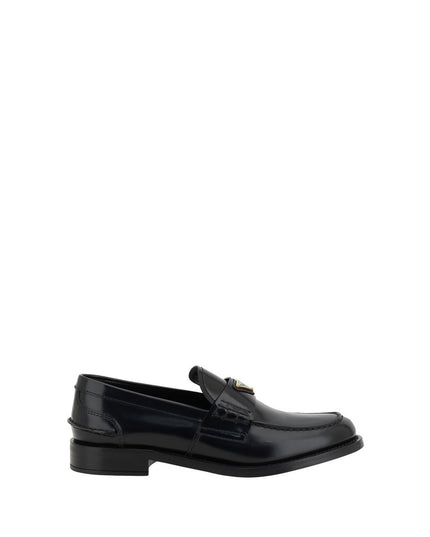 Prada Black Leather Logo Loafers