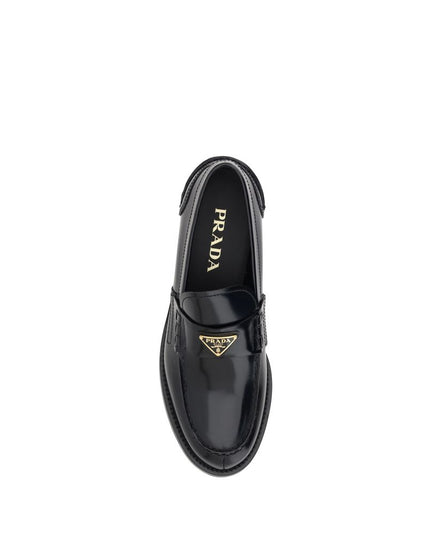 Prada Black Leather Logo Loafers