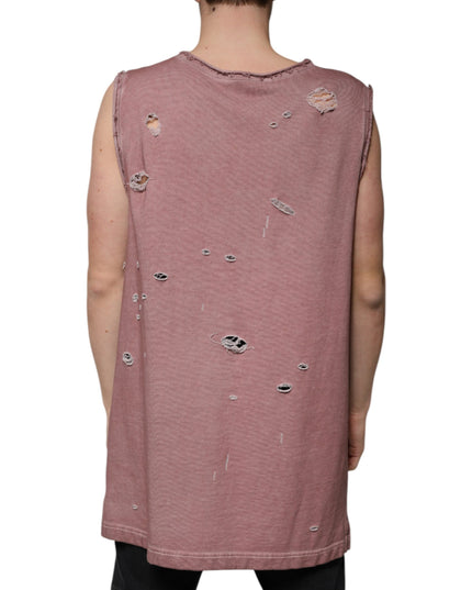 Dolce & Gabbana Brown Cotton Round Neck Sleeveless T-shirt