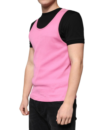 Dolce & Gabbana Pink Cotton Round Neck Sleeveless T-shirt