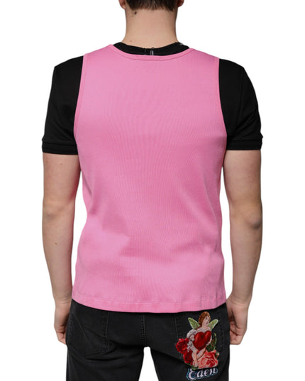 Dolce & Gabbana Pink Cotton Round Neck Sleeveless T-shirt