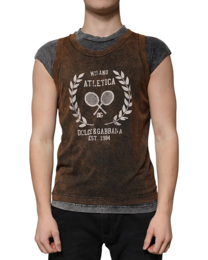 Dolce & Gabbana Brown Cotton Crew Neck Sleeveless T-shirt
