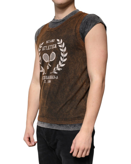 Dolce & Gabbana Brown Cotton Crew Neck Sleeveless T-shirt