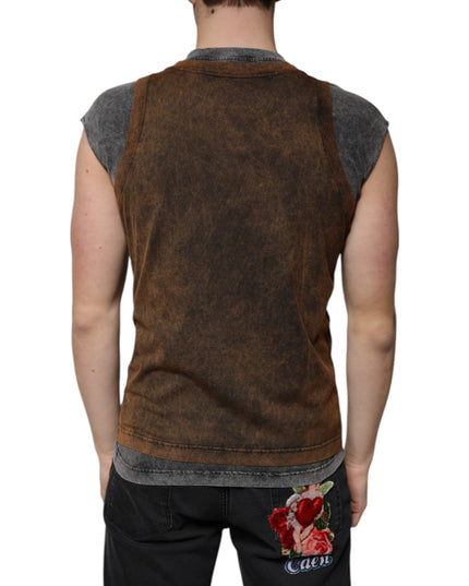 Dolce & Gabbana Brown Cotton Crew Neck Sleeveless T-shirt