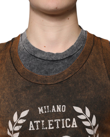 Dolce & Gabbana Brown Cotton Crew Neck Sleeveless T-shirt