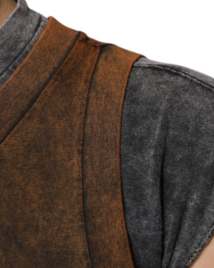 Dolce & Gabbana Brown Cotton Crew Neck Sleeveless T-shirt