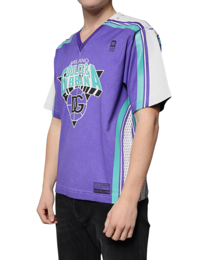 Dolce & Gabbana Purple Logo Jersey Cotton V-neck T-shirt