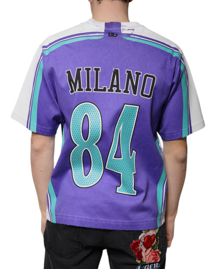 Dolce & Gabbana Purple Logo Jersey Cotton V-neck T-shirt