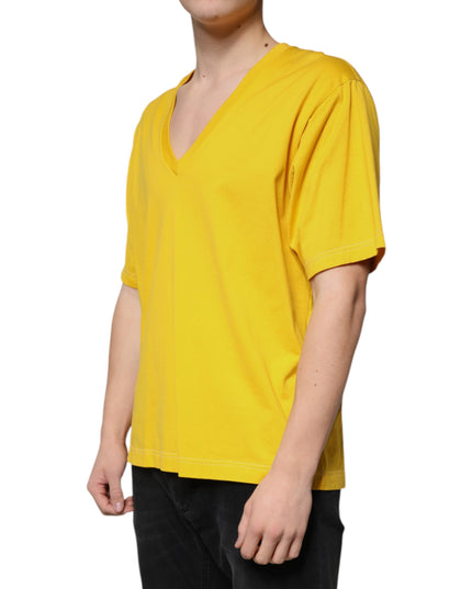 Dolce & Gabbana Yellow Cotton V-neck Short Sleeves T-shirt