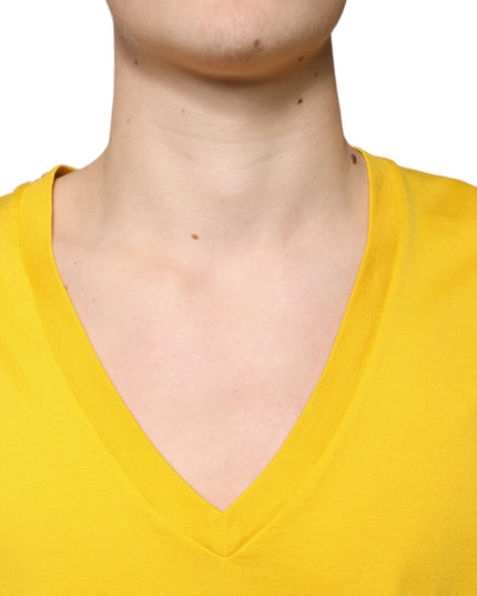 Dolce & Gabbana Yellow Cotton V-neck Short Sleeves T-shirt