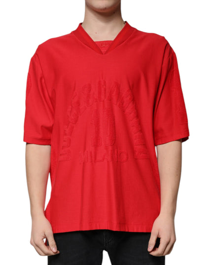 Dolce & Gabbana Red Cotton V-neck Short Sleeves T-shirt