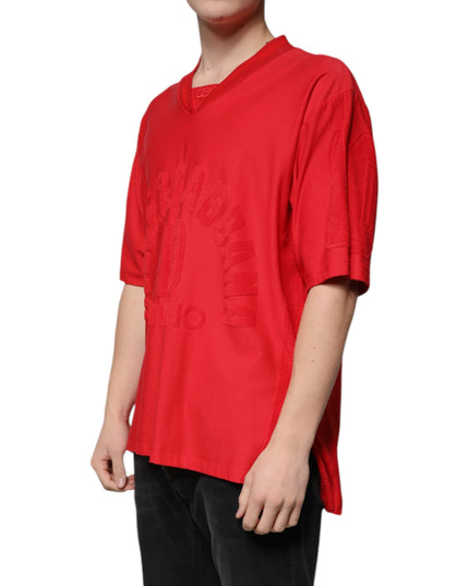 Dolce & Gabbana Red Cotton V-neck Short Sleeves T-shirt